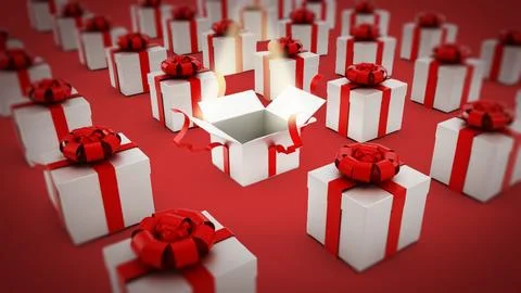 Spot lit open gift box standing out among others. 3D illustration Stock Illustration
