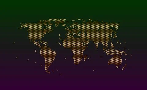 Spot particles or circles orange color, World map in dark background Stock Illustration
