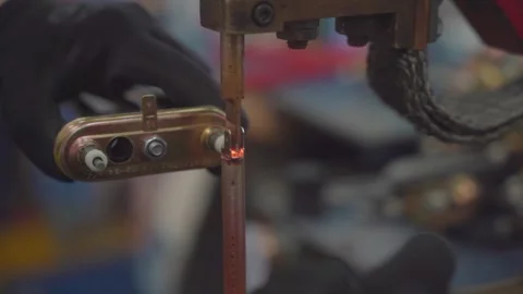 Spot Welding Heating Exchanger - Precision Point Welding in Factory Stock Footage 330493870