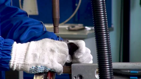 Spot welding of metal structures from sheet material. Sparks on surface. Stock Footage 134546516