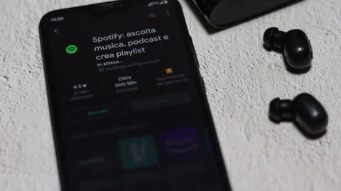 Spotify, application installation downloaded from google play store. Stock Footage 151161653