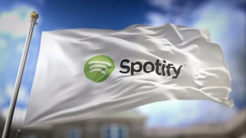 Spotify Flag Waving Slow Motion 3D Rendering Blue Sky Background - Editoria.. Stock Footage 75664361