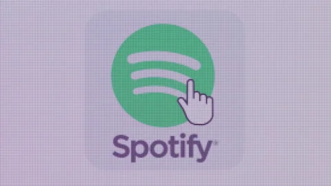 Spotify Icon Click Close Up Front Camera Stock Footage 163969799