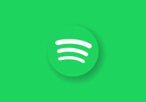 Spotify icon printed on paper. Spotify is an online social networking service Illustrazione stock