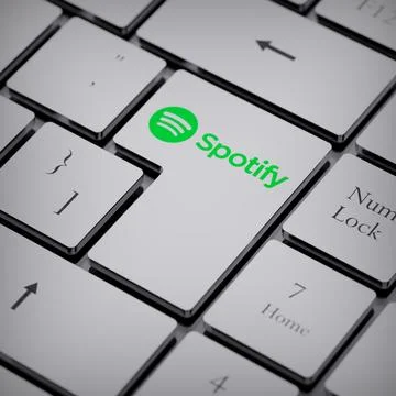 Spotify logo notebook keycap 3d illustration stock market editorial Stock Photos
