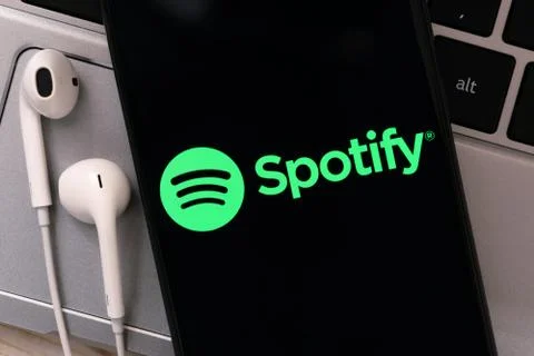 Spotify logo on the smartphone Stock Photos