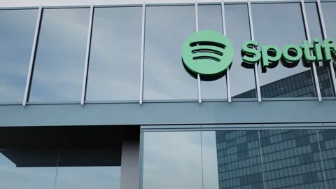 Spotify Stock information on the logo of the office facade editorial Stock Footage 289749958