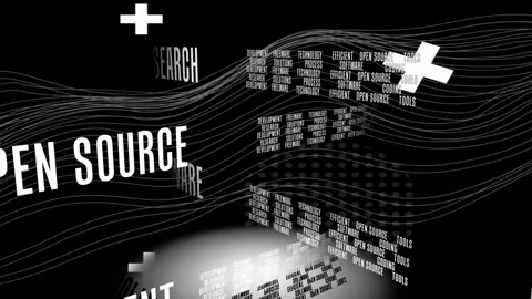 Spotlight appearing starts BW 3D typographic stack rotating and flipping to Stock Footage 334725045