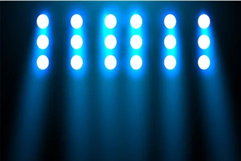 Spotlight on a black background. The blue light shines from the bulbs. The Stock Illustration