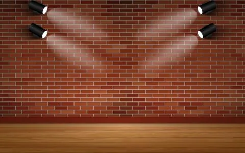 Spotlight on the brick wall in the room Stock Illustration