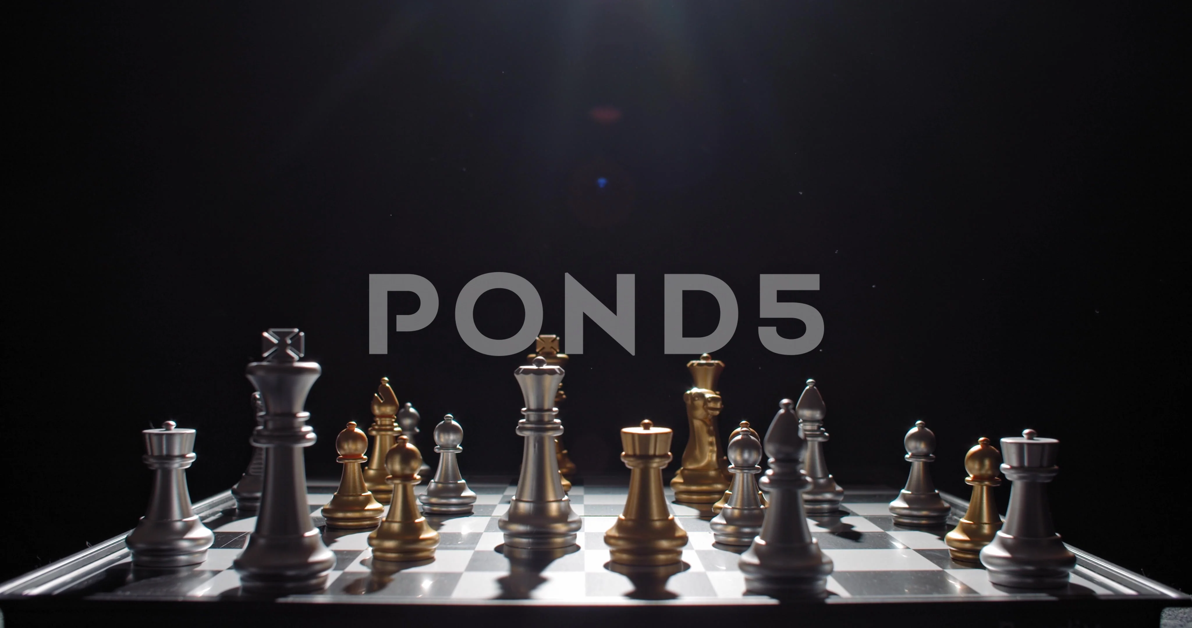 Spotlight On Chess Game In Progress Between Gold And Silver Pieces, Static  Shot Free Stock Video Footage Download Clips