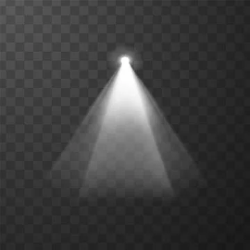 Spotlight cone vector effect, white projector light beam from top, bright Stock Illustration