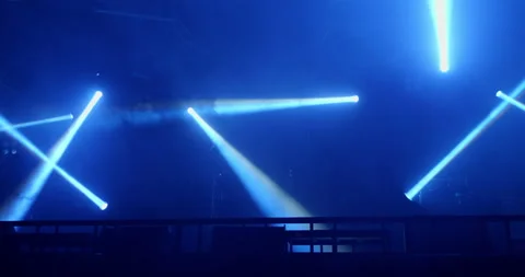Spotlight digital random movement on stage in night club concert Stock Footage 151450298