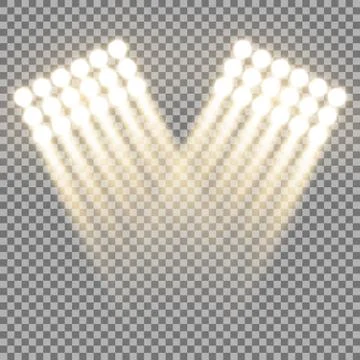 Spotlight glow effect, light beams, golden color Stock Illustration