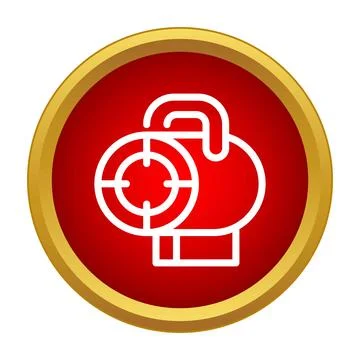 Spotlight icon illuminating a red circular button Stock Illustration
