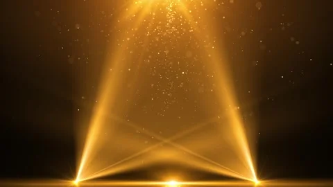 Spotlight illuminates the stage background. Animation of shiny gold dust Stock Footage 309141101