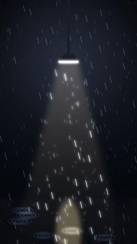 Spotlight illuminating falling rain in darkness. 2d animation Video stock 342918728