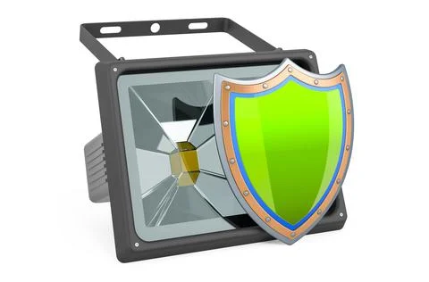 Spotlight LED with shield, 3D rendering Illustrazione stock