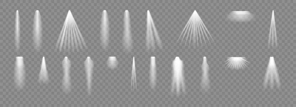 Spotlight. Light effect set. Glow white transparent light effect set lens flare Stock Illustration