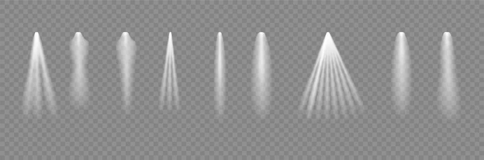 Spotlight. Light effect set. Glow white transparent light effect set lens flare Stock Illustration