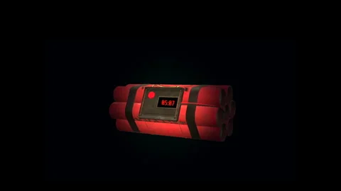 Spotlight moves across exploding dynamite bundle Stock Footage 287958020