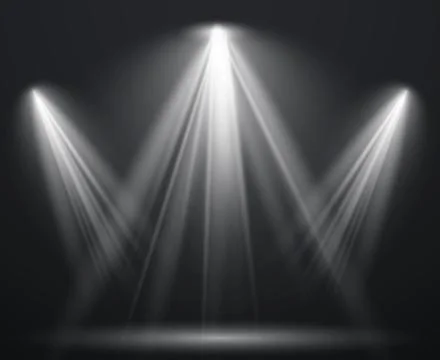 Spotlight scene. Light effect spot projector ray studio glow lamp beams shining Stock Illustration