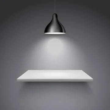 Spotlight shelf on wall background vector design. Light gallery spot empty room Stock Illustration