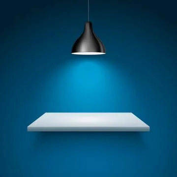 Spotlight shelf on wall background vector design. Light gallery spot empty room Stock Illustration