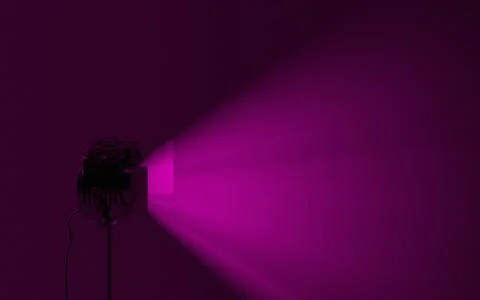 The spotlight shines with volumetric light. Empty blank space for information. Stock Photos
