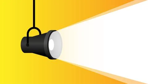 Spotlight shining on white background. Glowing on wall. Vector illustration. Illustrazione stock
