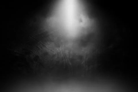 Spotlight smoke studio old black wood background. Stock Illustration