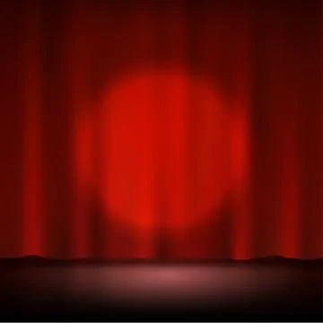 Spotlight on Stage Red Curtain, Vector Illustration Stock Illustration