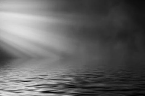 Spotlight texture. Misty fog with reflection in water. Isolated on black back Illustrazione stock