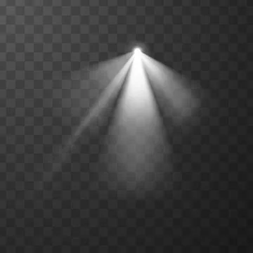 Spotlight vector effect, illuminated blur rays, white projector light beams from Stock Illustration
