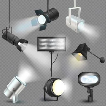 Spotlight vector light show studio with spot lamps on theater stage illustration Stock Illustration
