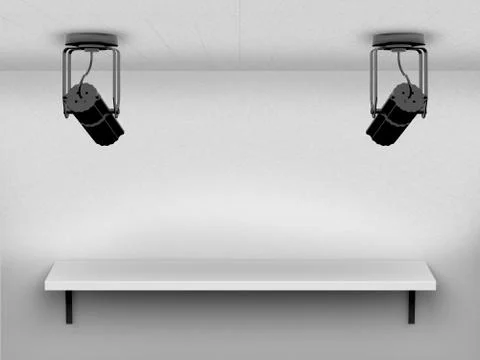 Spotlights against wall with shelf Stock Illustration