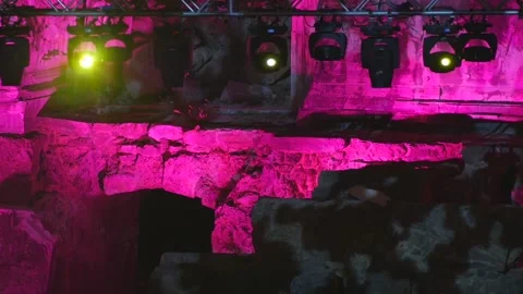 Spotlights and lights on the scene during the music concert. Stock Footage 233882409