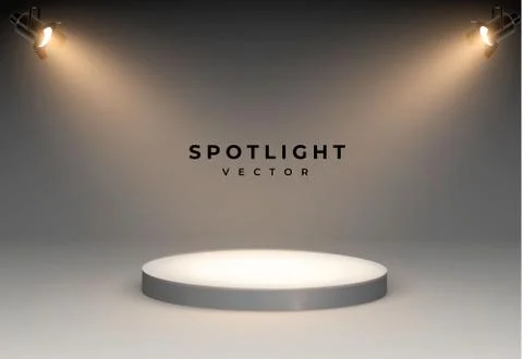 Spotlights with bright white light shining stage vector set. Illuminated effect Stock Illustration
