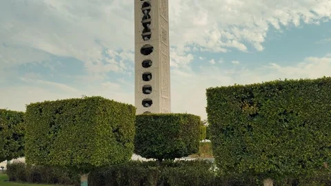 Spotlights, a building built into a beautiful column Stock Footage 327472490