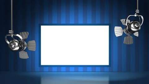 Spotlights illuminate the scene whith empty display Stock Illustration