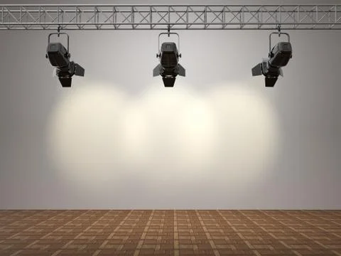 Spotlights illuminated wall. space for text Иллюстрация