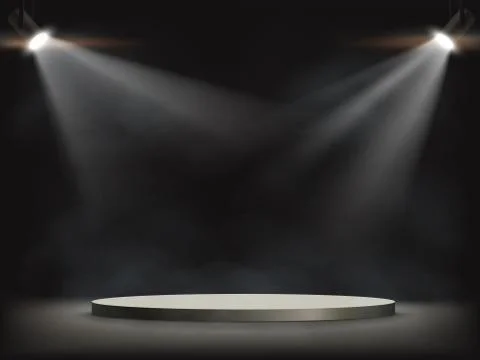 Spotlights illuminates a round empty stage. Vector image Stock Illustration