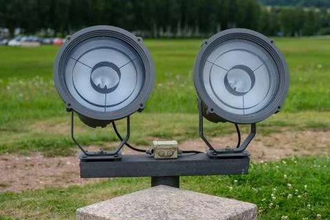 Spotlights in the park, close up. Stock Photos