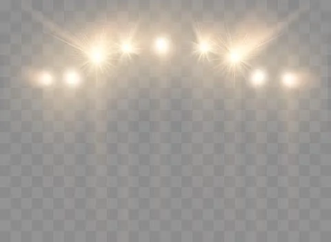 Spotlights With Rays. Shining golden light beams isolated. Stock Illustration