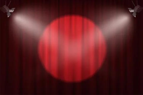 Spotlights on red curtain background. Vector cinema, theater or circus Stock Illustration