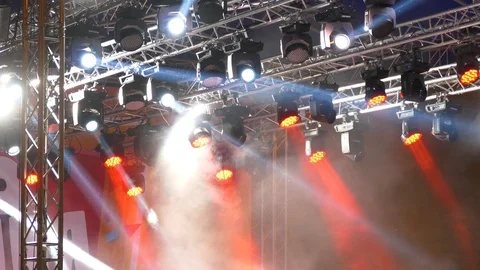 Spotlights scene shine through through smoke 스톡 동영상 123581449