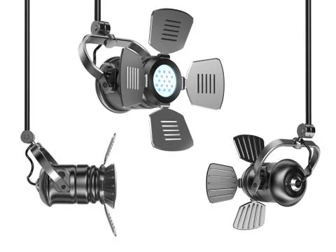 Spotlights set isolated on white. 3D render. Illustrazione stock