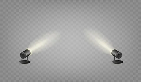 Spotlights set, stage and studio light, realistic hanging lamps. Spot lights and Stock Illustration