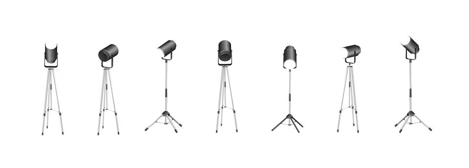 Spotlights set, stage and studio light, realistic hanging lamps. Spot lights and Stock Illustration