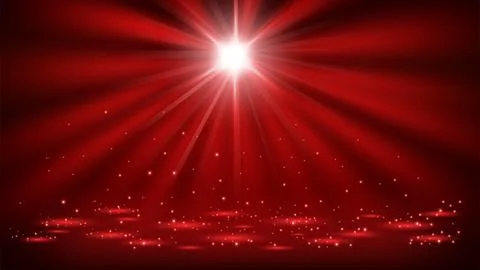 Spotlights Shining with Red Flying Particles, Widescreen Background, Vector.. Stock Illustration